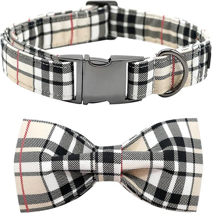 Dog Collar, Bow Dog Collar Plaid Pet Collar Dog Cute Pet Bow Soft Girl or Boy Dog Collars with Metal Buckle Adjustable Collar for X-Large Dogs