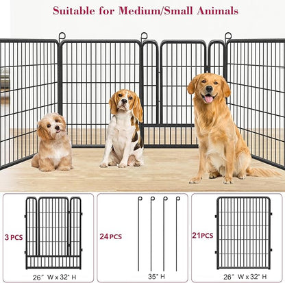 Dog Playpen Outdoor Dog Fence for Yard, 32inch 24 Panels Dog Pens Outside Anti-Rust Pet Playpen Exercise Pen with Lock for Large Medium Pets, Portable Pet Fence for Yard RV Camping