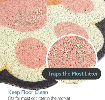 Cute Cat Litter Mat 24”x16”, Litter Box Mat, Litter Trapping Mat, Soft on Kitty Paws, Easy Clean, Anti Slip, Pet Accessories, Door Floor mats - Grey White60*40