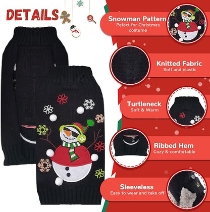 Christmas Dog Sweaters Xmas Pet Outfit Clothes Cute Black Snowman Costume Puppy Cat Knitted Jumpers (XL,Black Snowman)