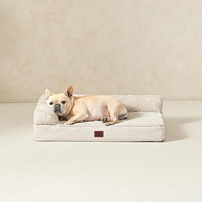 EHEYCIGA Memory Foam Dog Bed Large Size Dogs, Orthopedic Dog Bed Large with Washable Removable Cover, Waterproof Pet Sofa Couch with Nonskid Bottom, 36x27x6, Beige