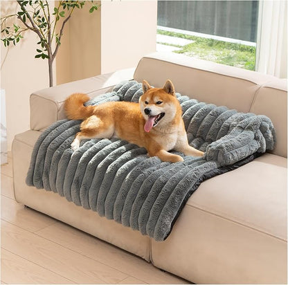 Avont Dog Bed Mat for Couch, Warm Fluffy Calming Sofa Topper Furniture Protector for Small Medium Large Dogs Cats with Removable Washable Cover -Darkgrey(M)