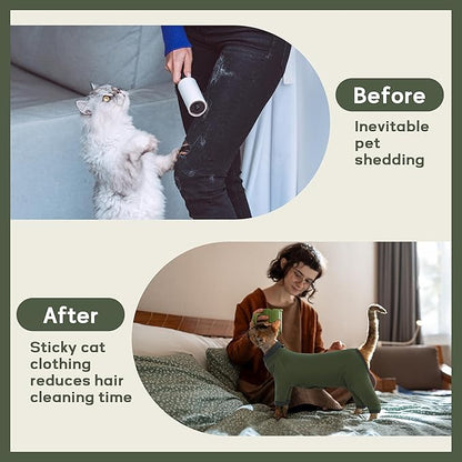 PUMYPOREITY Sticky Hair Cat Clothes, Prevent Hair Loss Cat Pajamas, Soft Cat Sweaters for Cats Only, Cat Hair Sticky Onesie, Cat Recovery Suit After Surgery, Green, 2XL