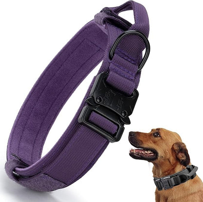 Tactical Dog Collar, Adjustable Military Training Nylon Dog Collar with Control Handle and Heavy Quick-Release Metal Buckle for Small Medium Large Dogs, Purple L
