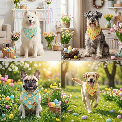 ADOGGYGO Easter Dog Bandana 2 Pack, Bunny Egg Carrot Print Pet Scarf Bib, Adjustable Fit Green Yellow Easter Bandanas for Extra Large Dogs (X-Large)