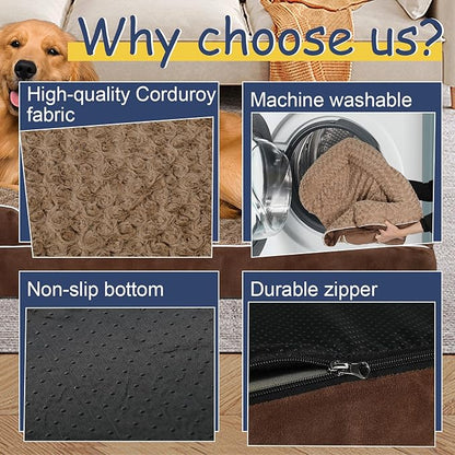 Orthopedic Dog Bed for Large Medium Sized, Washable Memory Foam Large Dog Bed, Durable Medium Pet Sofa with Removable Cover, Washable Waterproof Pet Couch Beds(Brown, XL)