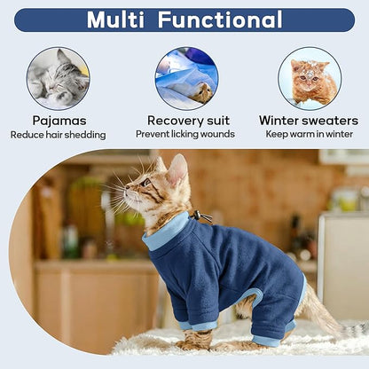 PUMYPOREITY Cat Hair Sticky Shirt – Breathable & Lightweight, Reduces Shedding Fur Pajamas, Prevents Licking Wounds After Surgery, Blue, L
