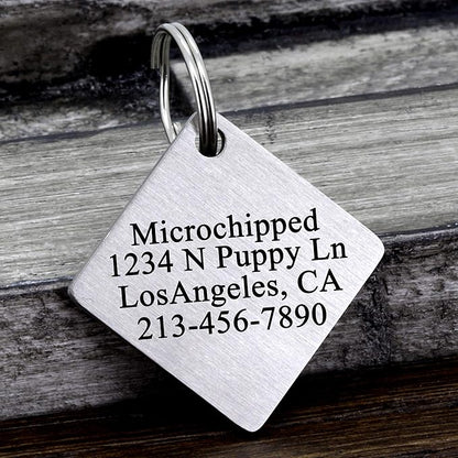 Ultra Joys Dog ID Tag, Custom Dog Tag Personalized Cat Tag, Pet ID Tag, Brushed Stainless Steel Diamond Dog Tag Silver Large