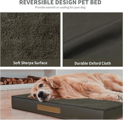 Plush Dog Bed for Medium Dogs, Waterproof Dog Crate Mat Orthopedic Egg Crate Foam Pet Bed with Washable Removable Oxford Cover, Coffee