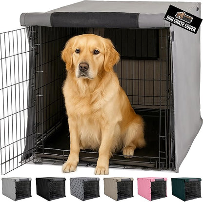 GORILLA GRIP Dog Crate Covers Compatible with Amazon Basics Dog Crates, All Sides Open, Privacy Cover Fits 42" Wire Kennel, Breathable Mesh Windows, Light Reducing Puppy Training Cage Topper, Gray