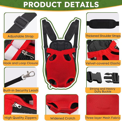 Pet Carrier Backpack, Hands-Free Adjustable Dog Front Carrier Legs Out & Easy-Fit Dog Backpack Carrier for Hiking Camping Traveling Cycling for Small Dogs and Rabbits (Medium, Red)