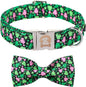 MR. CHUBBYFACE St.Patrick's Pink Green Clover Dog Collar with Bowtie, Cute Clovers Shamrock Metal Buckle Dog Collar, Adjustable Shamrock Pet Collar with for Small Medium Large Dogs