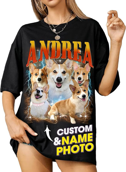 Mit & Mia Custom Your Own Bootleg Rap Shirts for Boyfriend Girlfriend Face Shirt with Photo Gift for Him Her Pet Lovers