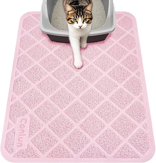 Cat Litter Mat Litter Trapping Mat, 24" x 17" Premium Durable PVC Grid Mesh with Scatter Control, Non-slip, Less Waste Cat Litter Box Mat, Pink