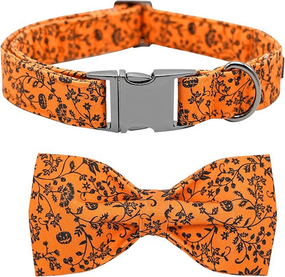 Halloween Dog Collar, Pet Collar Bow Pumpkin Collars Girl Boy Holiday Pet Collar Gift Bow Cute Soft Puppy Collars for Medium Dogs