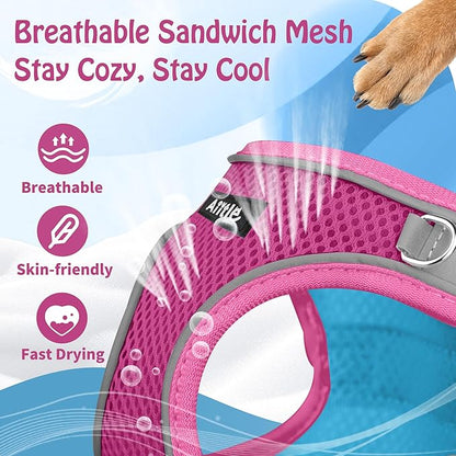 AIITLE Step in Dog Harness and Leash Set - No Pull Escape Proof Vest Harnesses with Soft Mesh and Reflective Bands, Adjustable Pet Outdoor Harnesses for Small and Medium Dogs Hot Pink M