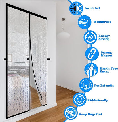 RELIANCER Magnetic Thermal Insulated Door Curtain,Waterproof EVA Door Cover,Fit Doors Size 34"x96",Temperature Protection Insulated Doorway Curtain Partition,Patio Self-Closing Doors Net Screen