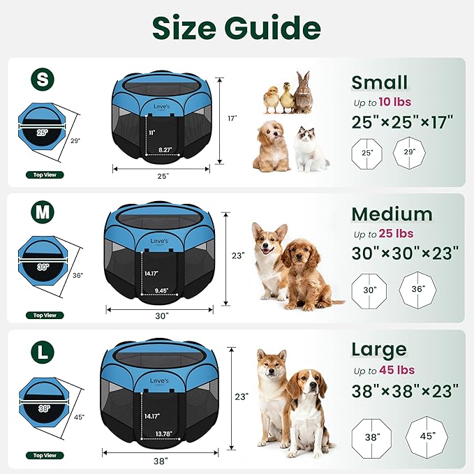 Love's cabin Pet Puppy Dog Playpen, Medium Dog Tent Crates Cage Indoor/Outdoor, Portable Playpen for Cat, Foldable Pop Up Dog Kennel Playpen with Carring Case, Removable Zipper Top, Blue