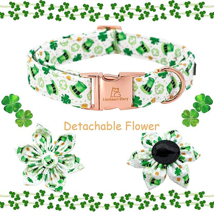 Lionheart glory St. Patrick's Day Dog Collar with Flower Dogs Collar,Soft Green Lucky Clover Shamrock Dog Collars Flower for Medium Dogs Puppy Soft Collars Bows Heavy Duty