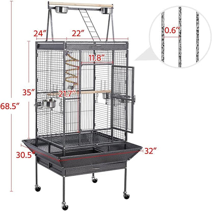 Yaheetech 68-inch Rolling Play Top Large Parrot Bird Cage for African Grey Cockatiel Conure Lovebird Parakeet Budgie