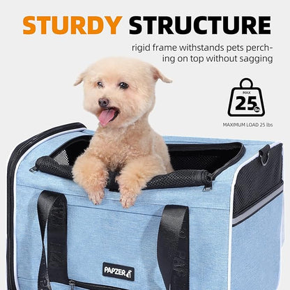 Top Loading Medium Cat Carrier with Privacy Curtain, Soft-Sided Small Pet Travel Crate Vet Approved, Little Puppy Dog Kennel Bag Suitcase Luggage Sleeve, 18x11x11 Inch Blue