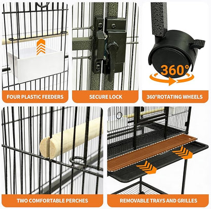 GarveeHome 62.6" H Large Bird Cage, Bird Cage with Rolling Storage Stands, Feed Bowls, Wide Tall Parrot Cage for Parakeets, Conures, Cockatiel, Cockatoo