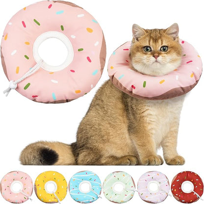 Cat Cone Collar Soft, Waterproof Cat Recovery Collars Spay Cones to Stop Licking Cute Donut E Collar After Surgery Anti-Lick Wound Healing Safety Elizabethan Collar for Kittens (Donut Pink, Medium)
