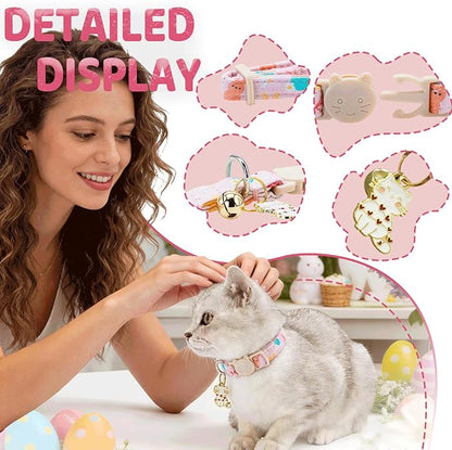 Elegant little tail 2 Pack Cat Collar- Easter Cat Collars Breakaway with Bell Pendant Wedding Kitten Boy Girl Safety Adjustable 7-12 Inch Collar for Small Cats Puppy