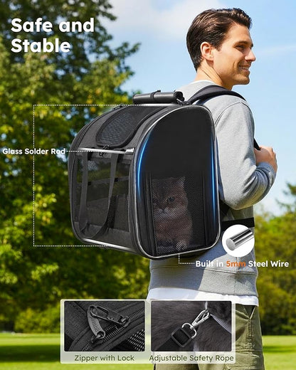 Pecute Cat Backpack with Widened Interior Space, Upgraded Dog Backpack Carrier with Various Ways to Carry, Pet Backpack with Breathable Mesh, Pet Travel Carrier with Soft Padded,Dark Grey