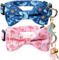 2 Pack Cotton Cat Collar with Bow Tie and Bell for Girl Boy Cats,Cute Pink Flamingo and Blue Whale Pattern Spring Summer Breakaway Cat Collar for Male Female Cats (Flamingo&Whale)