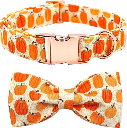 Dog Collar - Halloween Pumpkin Bowtie Dog Collar Gift Soft Bow Collar Pet Adjustable Metal Buckle Dog Collar for Large Dogs
