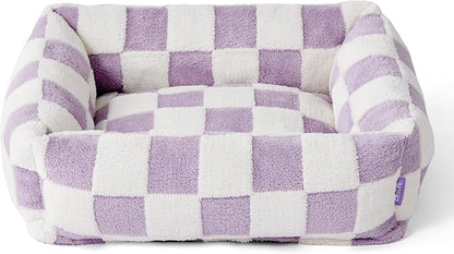 LE SURE Cute Dog Bed for Small Dogs - Washable Puppy Beds,Cozy Rectangle Orthopedic Pet Sofa with Jacquard Shaggy Plush & Anti Slip Bottom,25x21x7inches