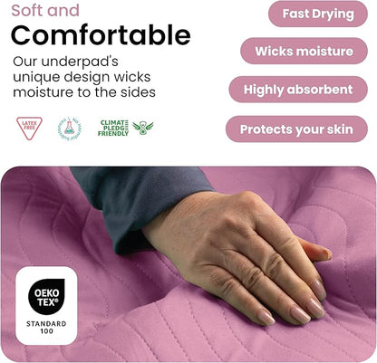 IMPROVIA® Washable Underpads, Heavy Absorbency Reusable Incontinence Pads for Kids, Adults, Elderly, and Pets, Waterproof Protection Floor (Pink and White, 34" x 52" - Pack of 2)