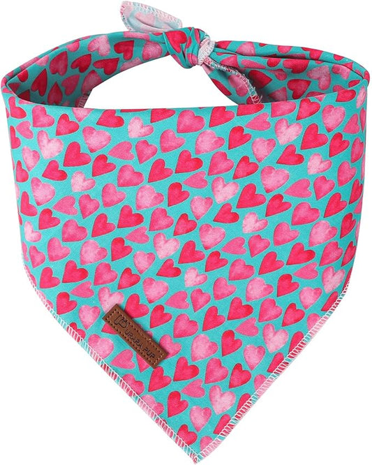 Valentine Dog Bandana - Pink Heart Triangle Bib Scarf for Small Medium Pets, Cotton Kerchief for Girl Boy Dogs or Cats, Red Puppy Bandana
