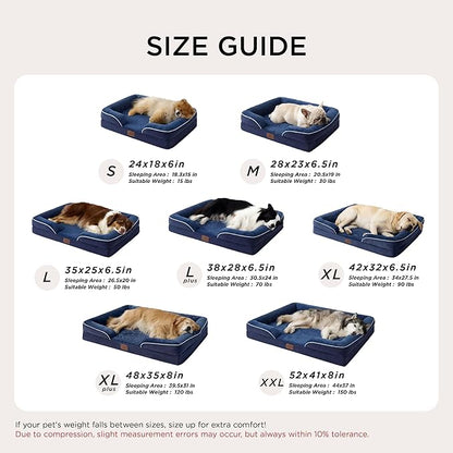 Bedsure Orthopedic Dog Beds Large Sized Dog - Washable Large Dog Cat Bed Waterproof, Comfort Dogs Couch Sofa with Washable Removable Cover, Pet Bed with Nonskid Bottom, Blue Navy, 35"