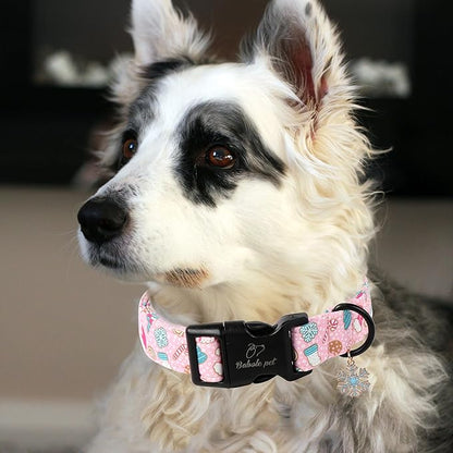 Christmas Dog Collar for Small Dogs - Cute Snowflake Print Pink Christmas Collars for Dogs, Soft Adjustable Winter Holiday Dog Collars with Quick Release Buckle S