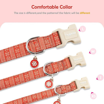 Faygarsle Christmas Dog Collar, Red Nordic Pattern, Plastic Buckle with Metal D-Ring, Holiday Pet Accessory,for Small Medium Large Dogs XS