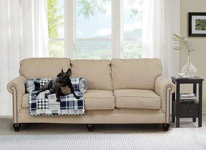 Brilliant Sunshine Quilted Calming Dog Bed Mat, Removable Washable Cover, Cushion Protector and Couch Covers for Dogs, Pets, Cats, Medium, Blue Plaids and Stripes Patchwork