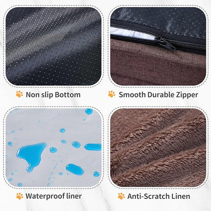 Makigued Orthopedic Dog Bed for Medium Dogs Egg Crate Foam Pet Sofa with Waterproof Liner, Removable Washable Cover, Nonslip Bottom, Cozy Couch for Medium Dogs and Cats, 35.0x24.8X 6.7, Dark Brown
