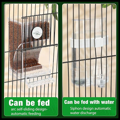 Yaomiao 8 Pcs No Mess Small Bird Feeders with 4 Pcs Cage Perch Automatic Drinker Parakeet Seed Dispenser Quail Feeder and Watered Cage Accessories for Small Birds Parrot Cockatoo Canary(Clear)