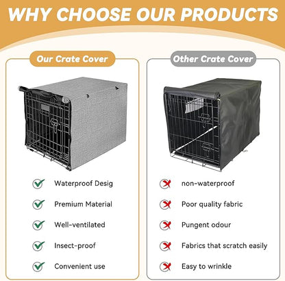 Dog Crate Cover - Double Door Waterproof Pet Kennel Cover, Durable 600D Polyester Protective Cage Cover for 36 Inch Dog Crate - Grey