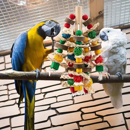 3 Pcs Extra Large Bird Parrot Toy Multicolored Natural Wooden Parrot Cage Chewing Toys for Large Medium Macaws Cockatoos African Grey Birds (Ring and Ball)