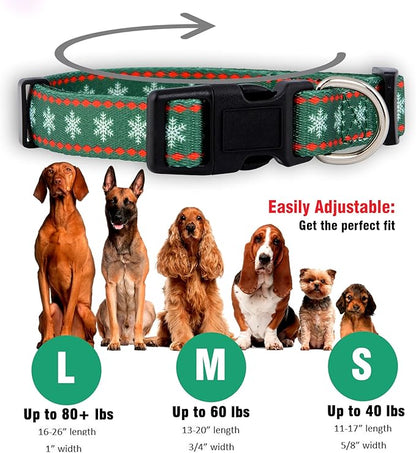 Native Pup Christmas Dog Collar- Winter Holiday Collars for Pets- Xmas Gift for Puppy- Santa, Reindeer, Snowman, Candy Cane, Red Green- Girl Boy- Small, Medium, Large Breeds (Green Snowflake, Small)