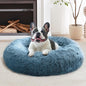 JOLLYVOGUE Calming Dog Bed Medium Size Dog, Anti-Anxiety Donut Medium Pet Bed, 27 inches Fluffy Faux Fur Round Cat Bed (Blue)