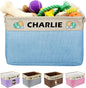 Personalized Dog Toy Storage Basket Custom Collapsible Toy Bin with Pet's Name and Photo-Rectangular Storage Organizer for Dog' Toys Clothing Blankets