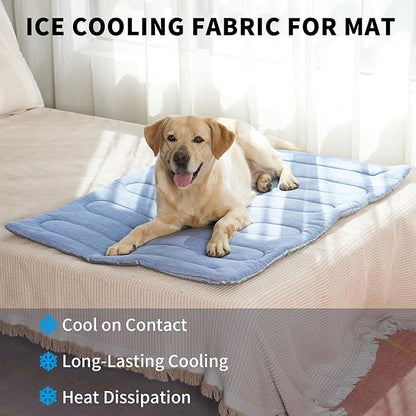 MARUNDA Dog Cooling Mat, No Need to Freeze Or Refrigerate This Cool Pet Pad Cat Mats- Keep Your Pet Cool, Machine Washable.(36" x 24" (L-Crate), Blue)