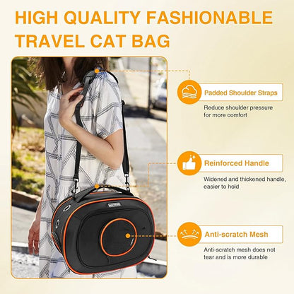 Airline Approved Cat Carrier 17" x 12.5" x 9", Fully Removable with Thick Double-Sided Padding, Breathable & Portable for Cats, Rabbits, Hamsters Under 12 lbs