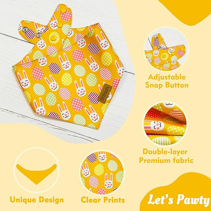 Easter Dog Bandanas with Snap Button, 2 Pack Reversible Spring Bandana for Boy & Girl, Premium Durable Fabric, Bunny and Egg Dog Scarf for Large and Extra Large Dogs (X-Large)