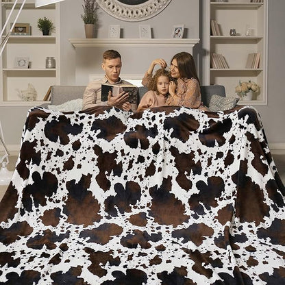 Bnuitland Brown Cow Print Blanket, Large Size 108x90 Inches with Storage Pouch, 300 GSM Double Sided Lightweight Fuzzy Decor, Super Soft Cozy Gift Flannel Fleece Blanket for Bed/Sofa/Couch/Outdoor