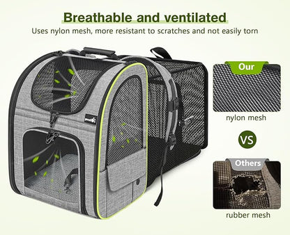 Pecute Cat Backpack Carrier Expandable, Pet Backpack with Curtain for Cats Dogs Up to 11lbs, with 4-Side Breathable Mesh, Multi-Entry & Lockable Zippers for Travel, Hiking, Camping - Hands Free